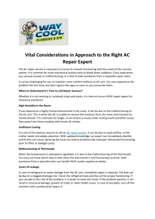 Vital Considerations in Approach to the Right AC Repair Expert