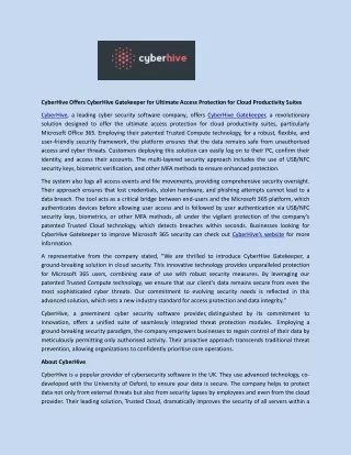 cyberhive offers cyberhive gatekeeper