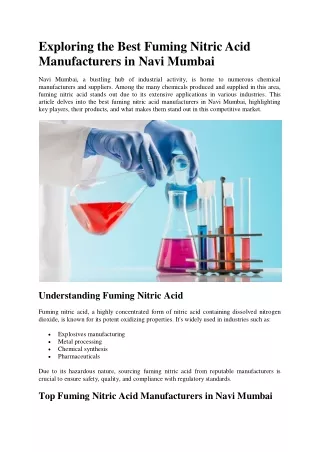 Exploring the Best Fuming Nitric Acid Manufacturers in Navi Mumbai