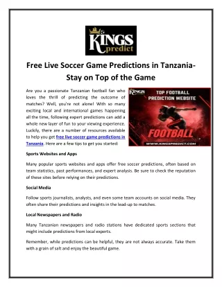Free Live Soccer Game Predictions in Tanzania-Stay on Top of the Game