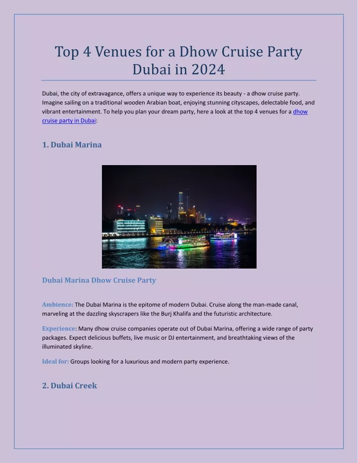 top 4 venues for a dhow cruise party dubai in 2024