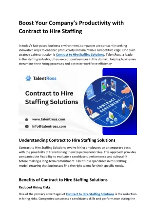 Boost Your Company’s Productivity with Contract to Hire Staffing