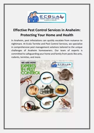 Effective Pest Control Services in Anaheim- Protecting Your Home and Health