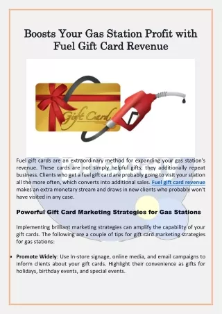 Boosts Your Gas Station Profit with Fuel Gift Card Revenue