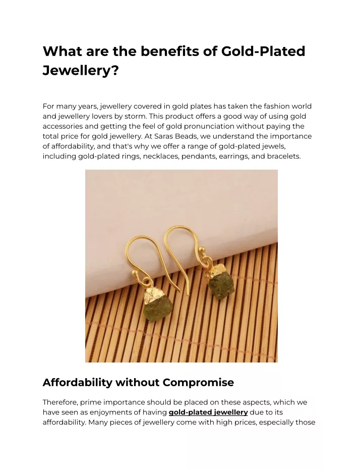 what are the benefits of gold plated jewellery