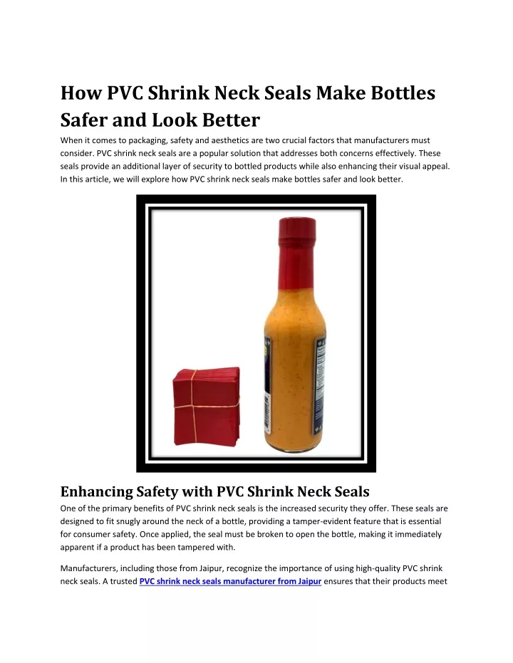 PPT - How PVC Shrink Neck Seals Make Bottles Safer and Look Better ...