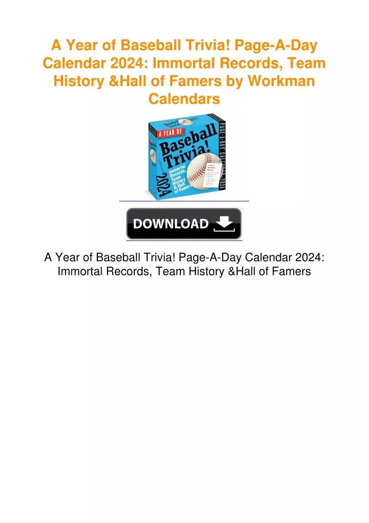 PPT A Year of Baseball Trivia! PageADay Calendar 2024 Immortal