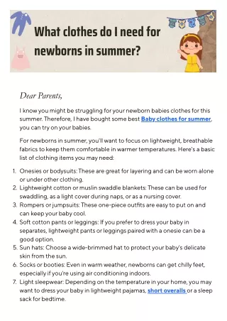 What clothes do I need for newborns in summer