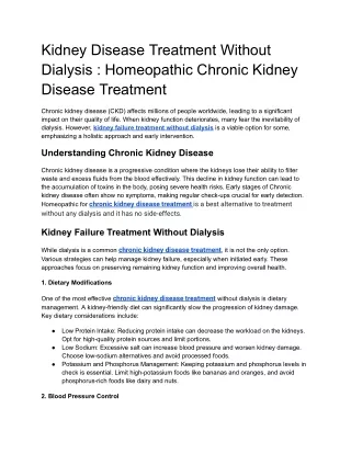 Kidney Disease Treatment Without Dialysis : Homeopathic Chronic Kidney Disease T