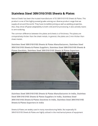 Stainless Steel 309 Sheets & Plates