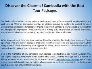 Discover the Charm of Cambodia with the Best Tour Packages