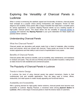 Exploring the Versatility of Charcoal Panels in Lucknow