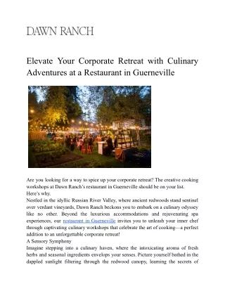 Elevate Your Corporate Retreat with Culinary Adventures at a Restaurant in Guerneville (1)