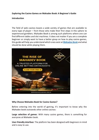 Exploring the Casino Games on Mahadev Book