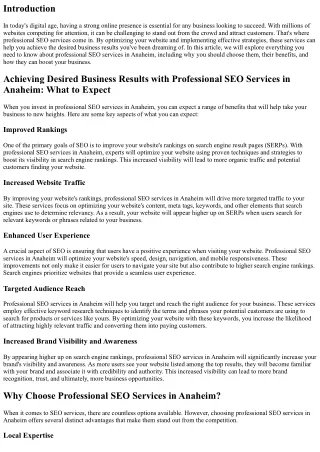 Achieving Desired Business Results with Professional SEO Services in Anaheim