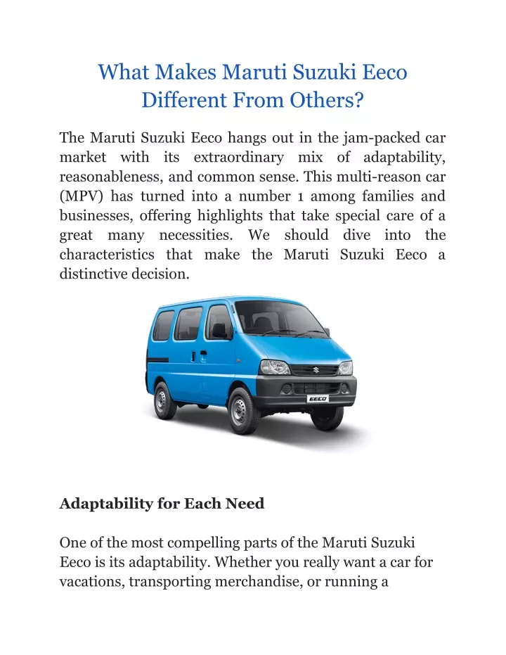 what makes maruti suzuki eeco different from