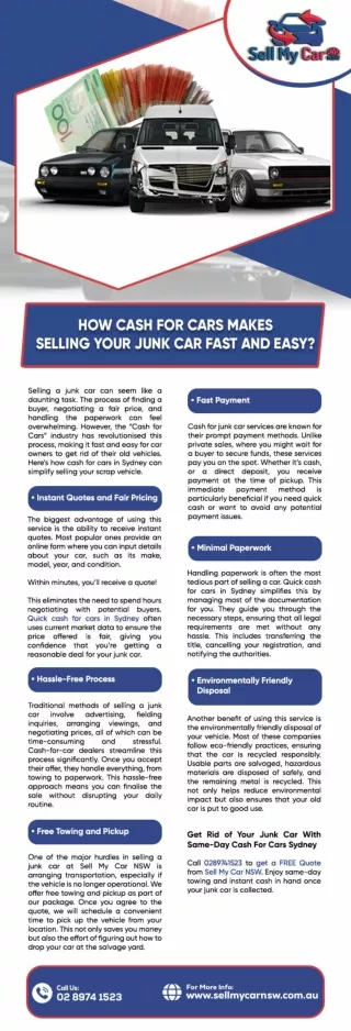 HOW CASH FOR CARS MAKES SELLING YOUR JUNK CAR FAST AND EASY