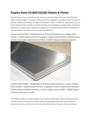 Duplex Steel S32205   Sheets & Plates Suppliers in India