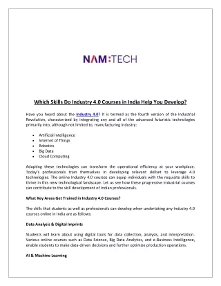 which skills do industry 4 0 courses in india