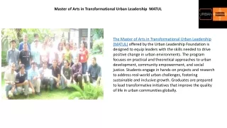 Master of Arts in Transformational Urban Leadership  MATUL