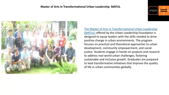 master of arts in transformational urban