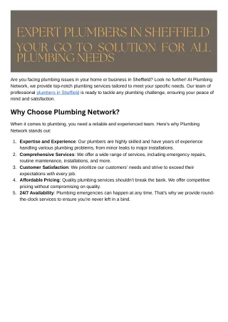 Expert Plumbers in Sheffield: Your Go-To Solution for All Plumbing Needs