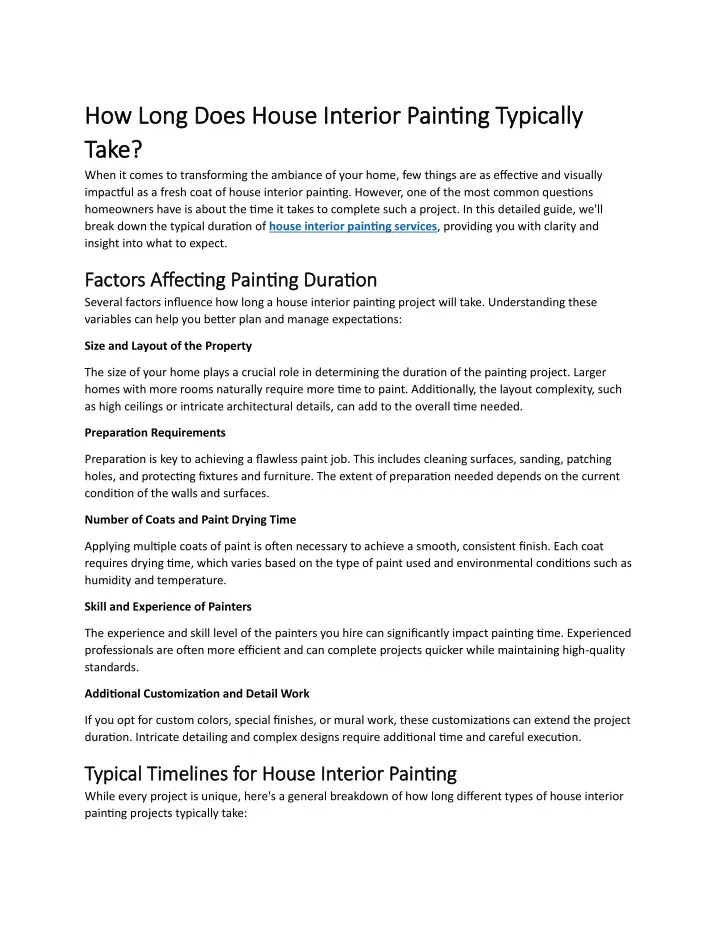 how long does house interior painting typically