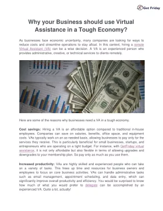 Why your Business should use Virtual Assistance in a Tough Economy