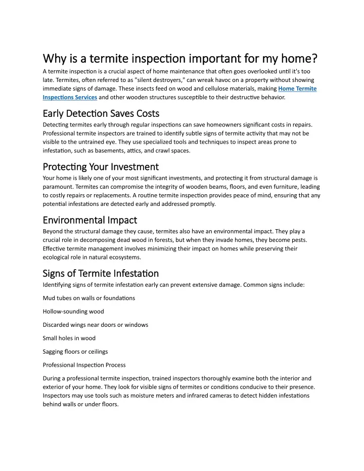 why is a termite inspection important for my home