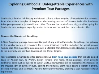 Exploring Cambodia Unforgettable Experiences with Premium Tour Packages