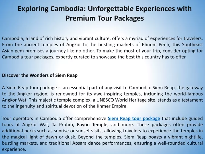 exploring cambodia unforgettable experiences with