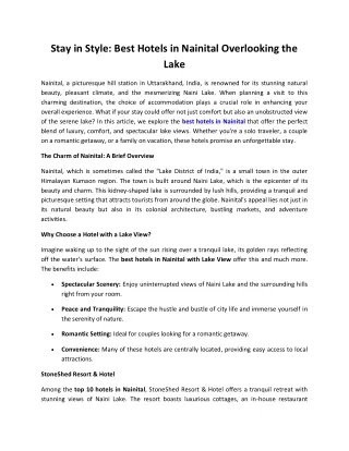 Best Hotels In Nainital