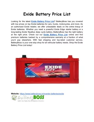 Exide Battery Price List