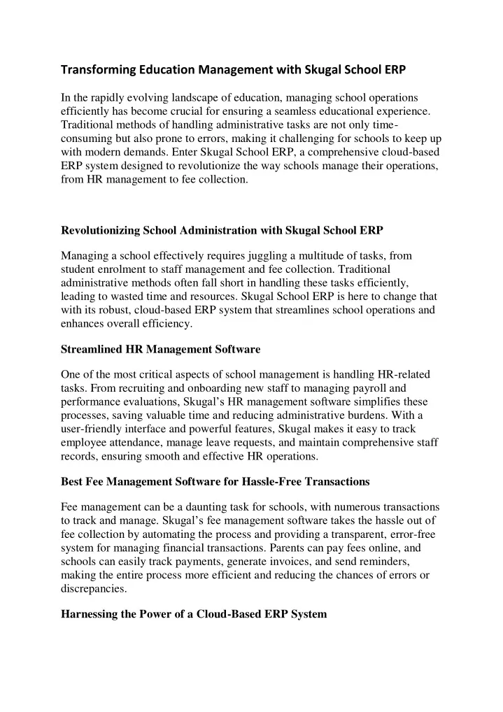 transforming education management with skugal