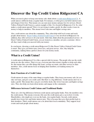 Discover the Top Credit Union Ridgecrest CA