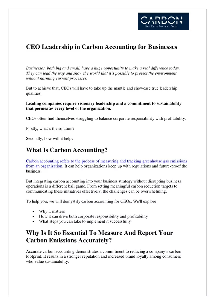 ceo leadership in carbon accounting for businesses