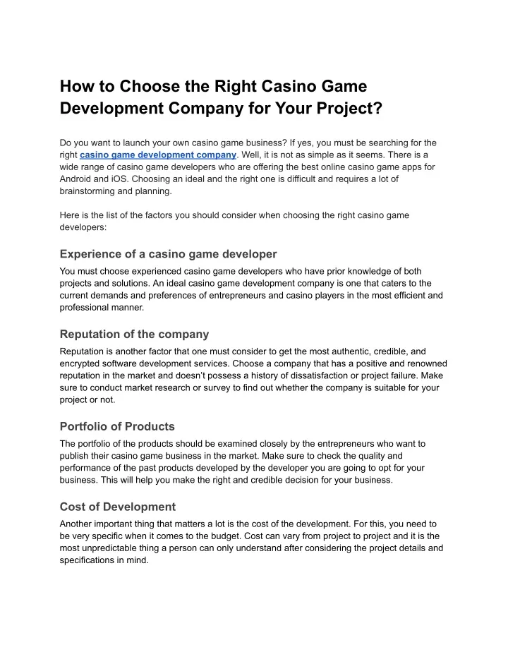 how to choose the right casino game development