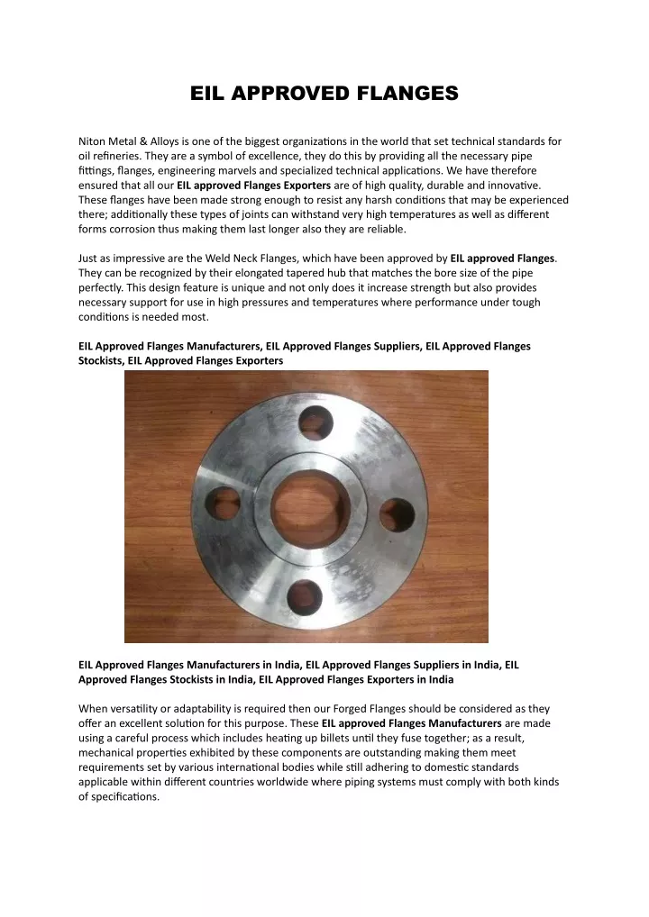 eil approved flanges niton metal alloys