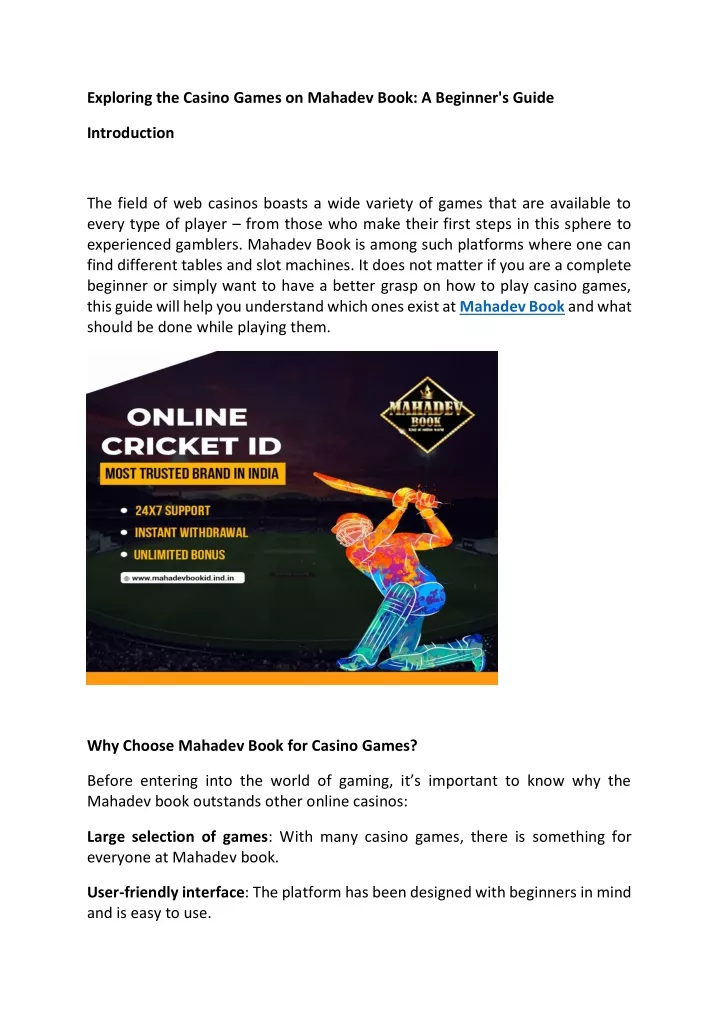 exploring the casino games on mahadev book