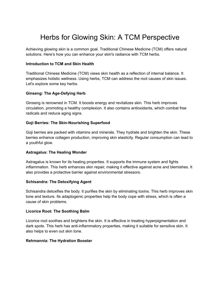 herbs for glowing skin a tcm perspective