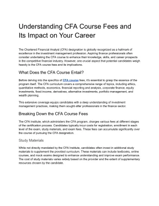 Understanding CFA Course Fees and Its Impact on Your Career