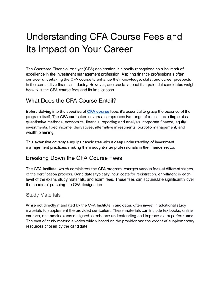 understanding cfa course fees and its impact