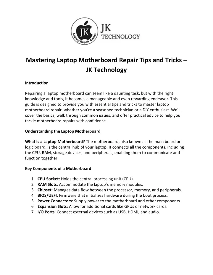 mastering laptop motherboard repair tips