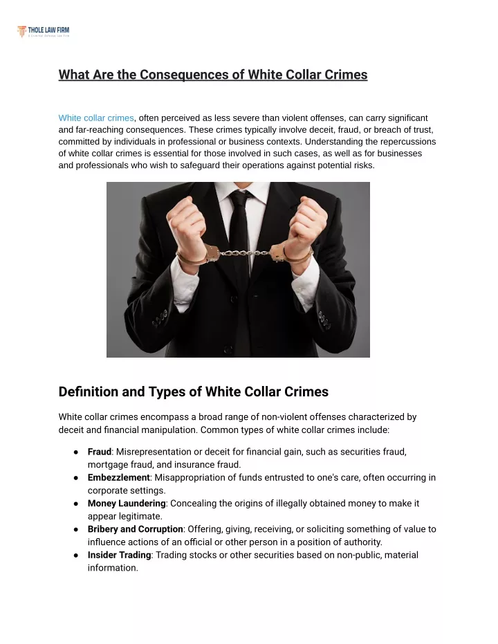 what are the consequences of white collar crimes