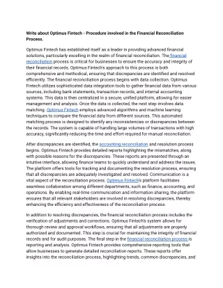write about optimus fintech procedure involved