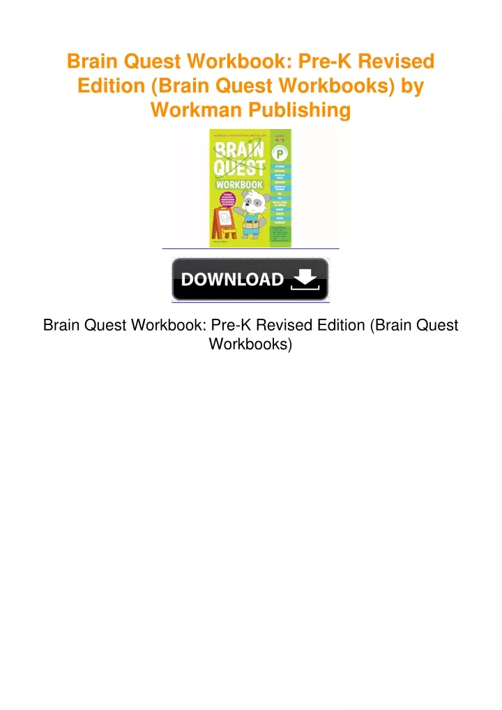 PPT - Brain Quest Workbook: Pre-K Revised Edition (Brain Quest ...