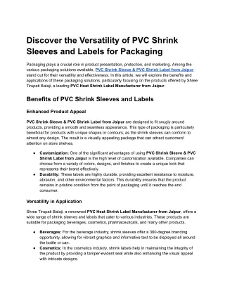 Discover the Versatility of PVC Shrink Sleeves and Labels for Packaging