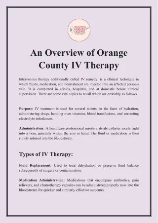 An Overview of Orange County IV Therapy