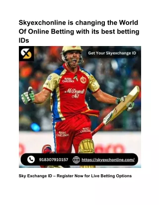 Skyexchonline is changing the World Of Online Betting with its best betting IDs