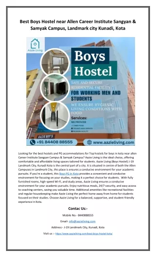 Best Boys Hostel near Allen Career Institute Sangyan & Samyak Campus, Landmark c